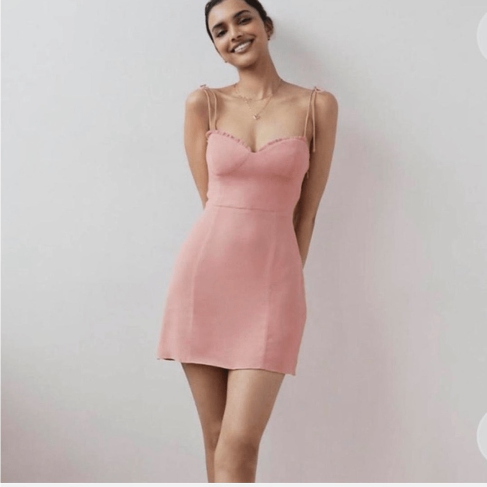 WILFRED baby doll dress tie straps 0 Aritzia fable blush pink sweetheart bustier
